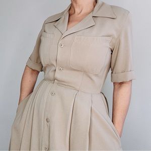 Vintage Jones New York A-Line Notched Lapel Long Button Up Dress